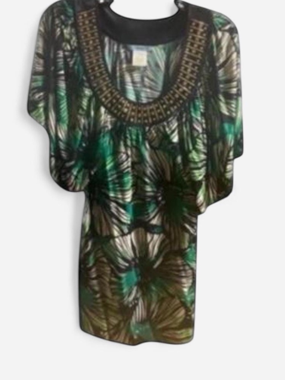 GUESS by Marciano Green Black Tropical Floral GOLD Studs Tunic/Mini Dress Large